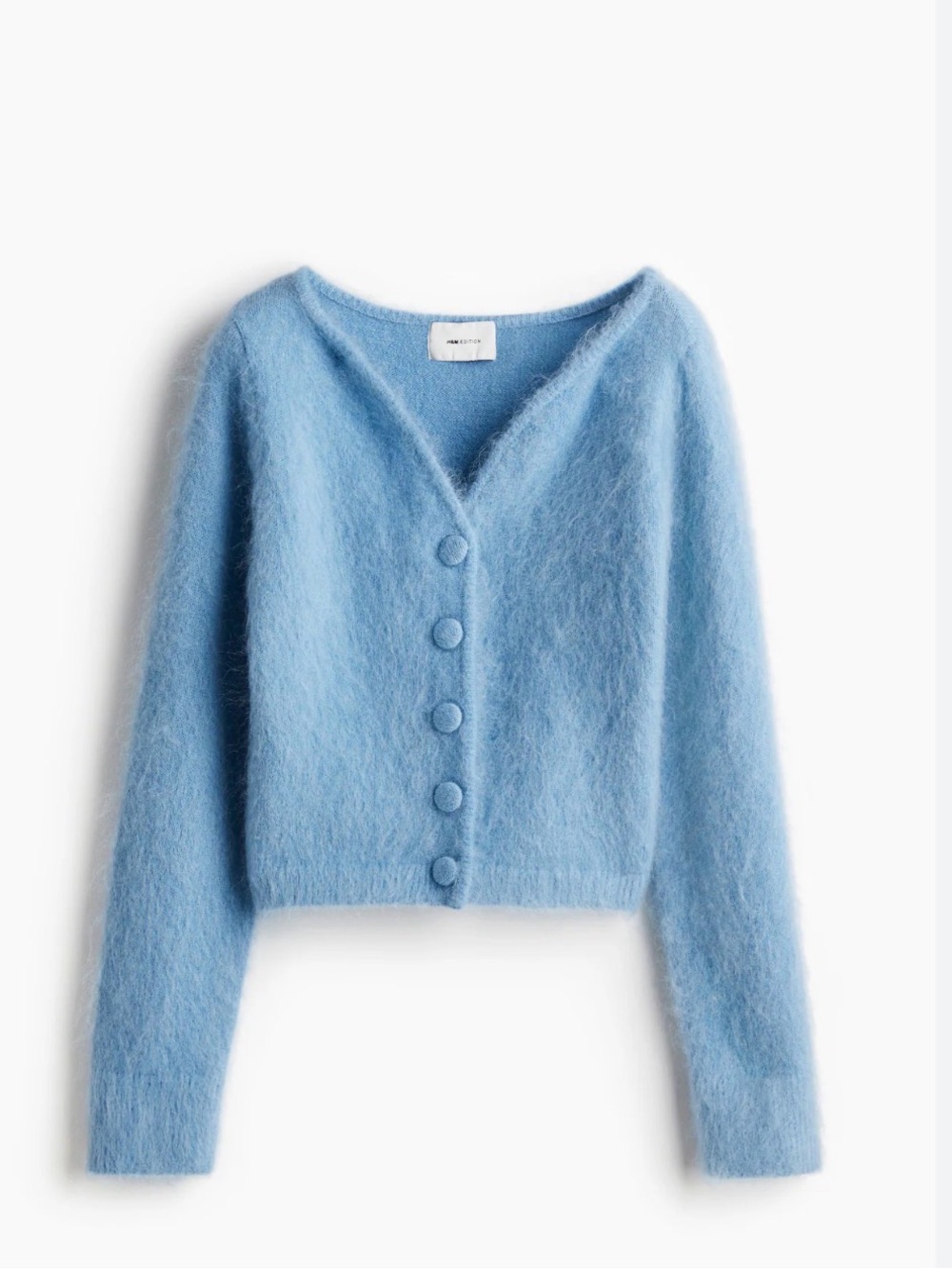 H & M Edition Mohair and Wool Cropped Light Blue V-Neck Cardigan Size XS